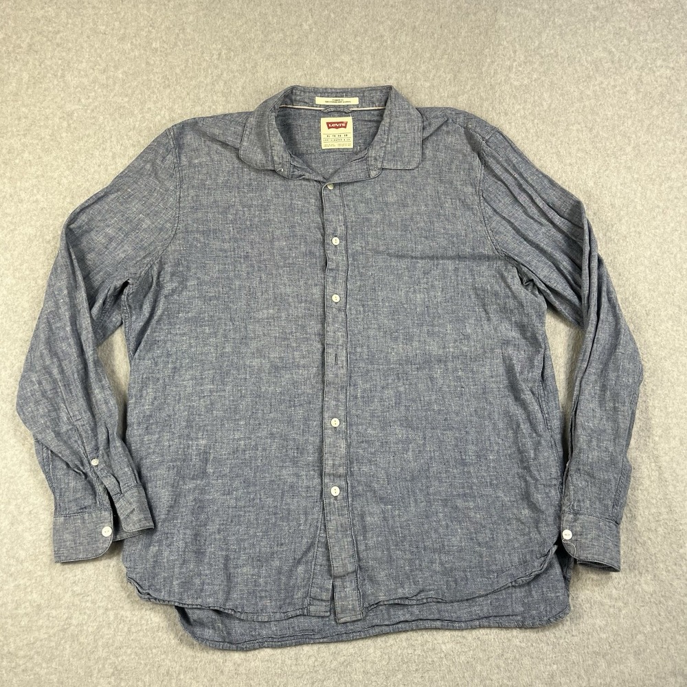 Levi's Linen Blend Shirt Mens XL Standard Fit Blue Western Cowboy Button Up